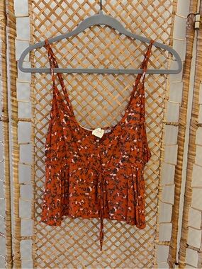 Women’s Rust Orange Floral Tie-Front Tank